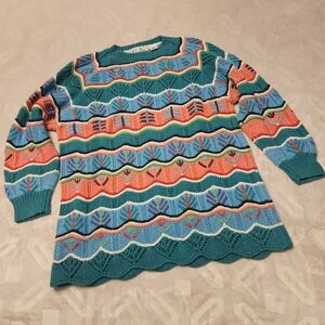 Vintage Hand Knitted HKA Design Sweater XL Women’s Ramie Cotton Heavy Thick Teal